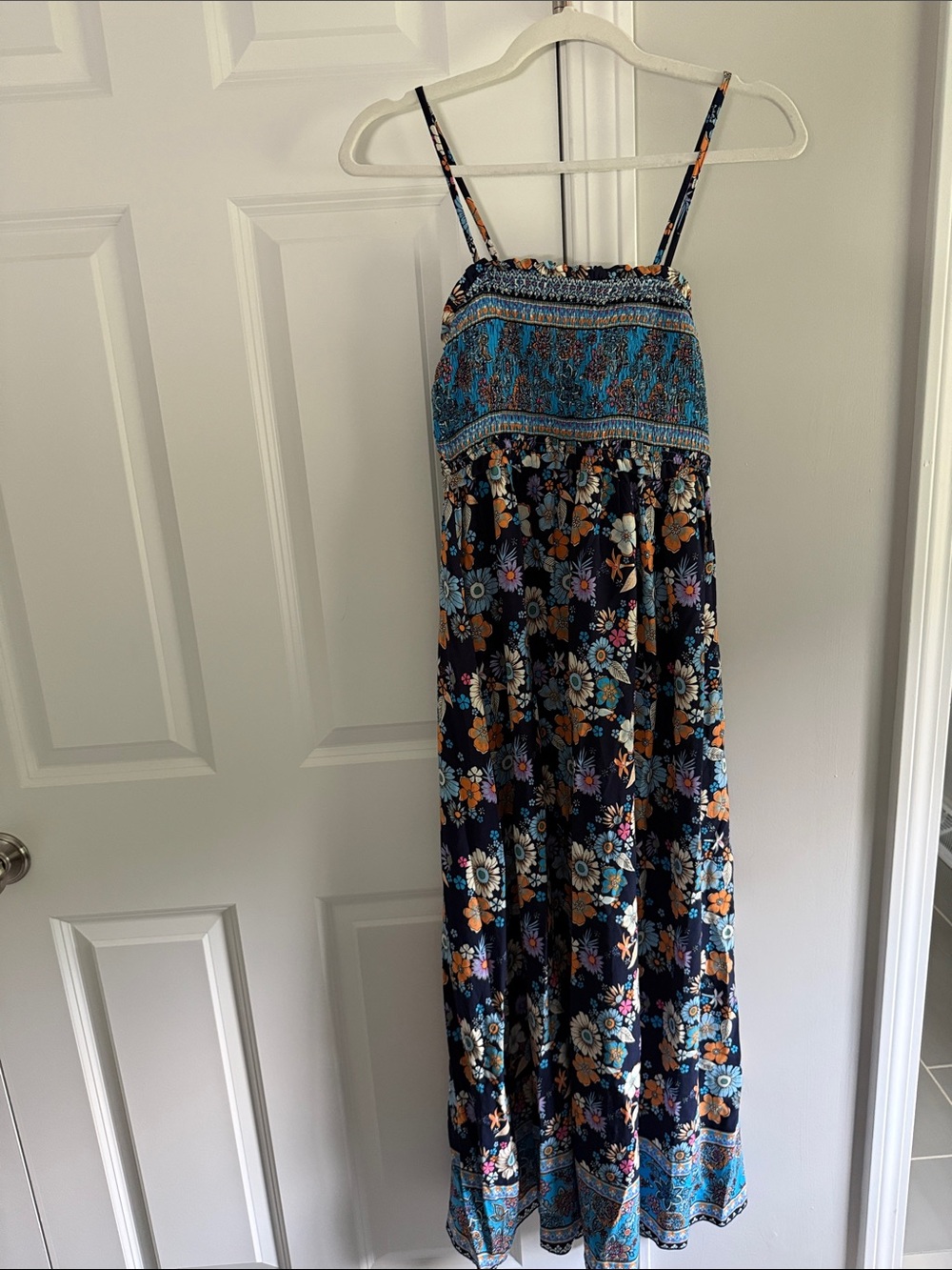 SHEIN Navy Floral Maxi Skirt with Blue Border